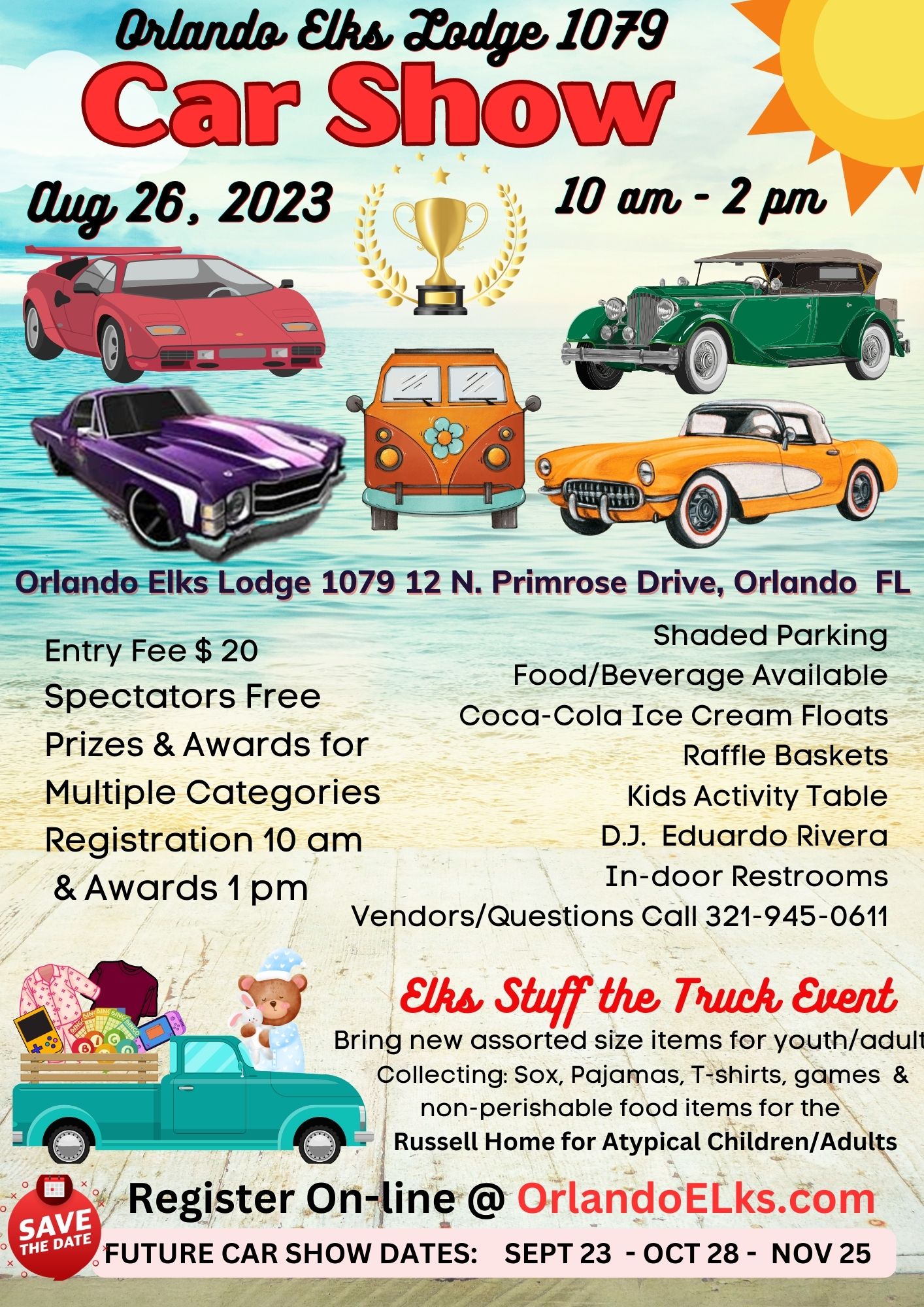 August 26 Saturday Car Show Orlando Florida Elks Lodge 1079